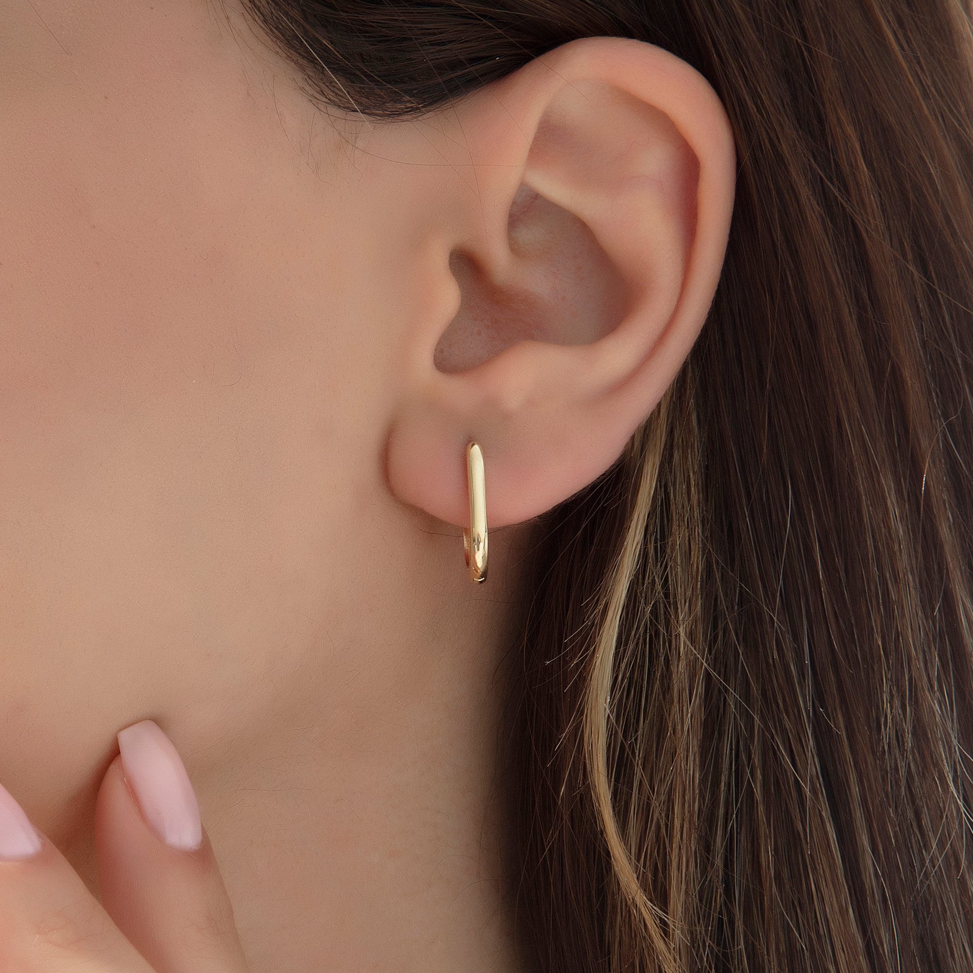 14 Ayar Altın Oval Charm Küpe