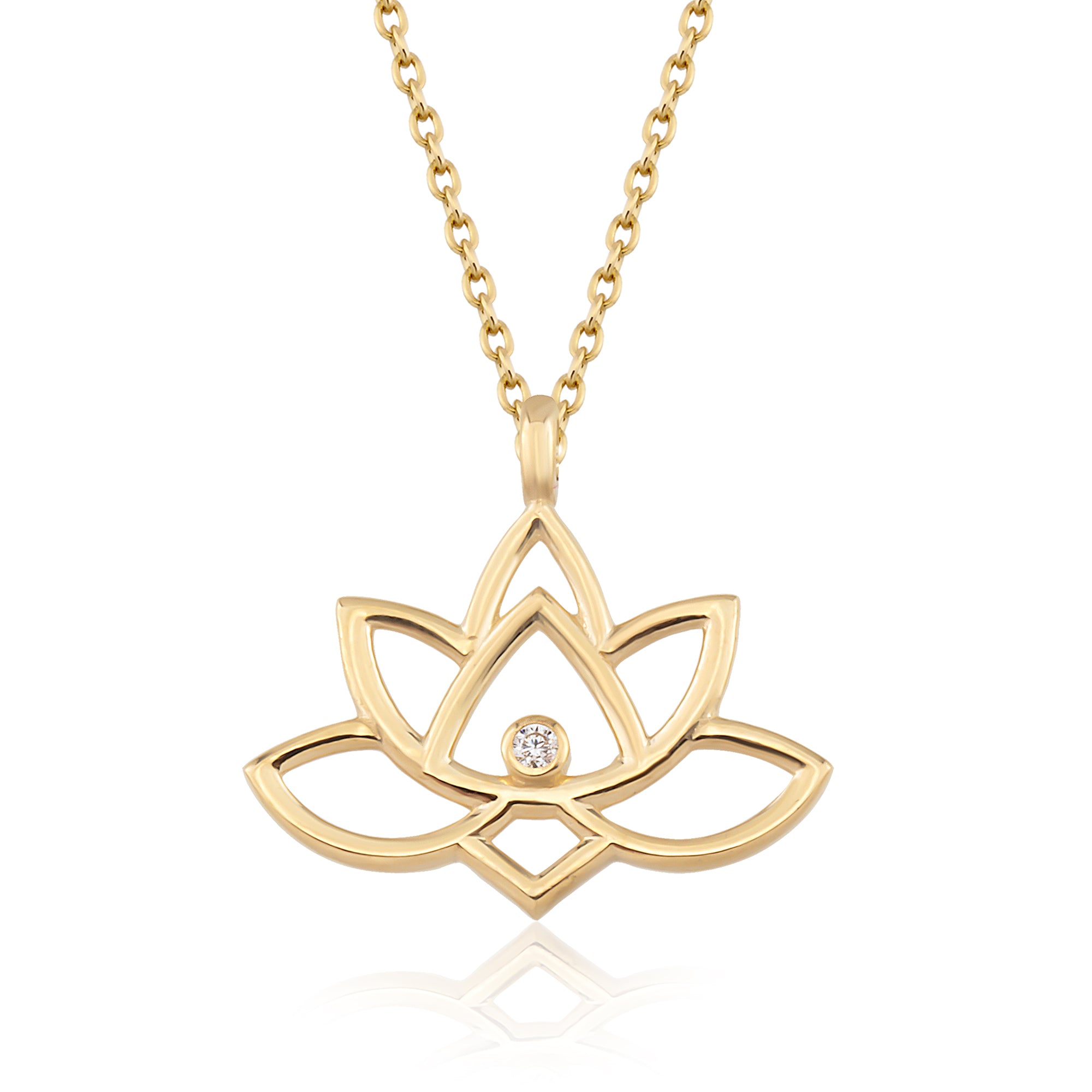14 Ayar Altın Tektaş Lotus Kolye