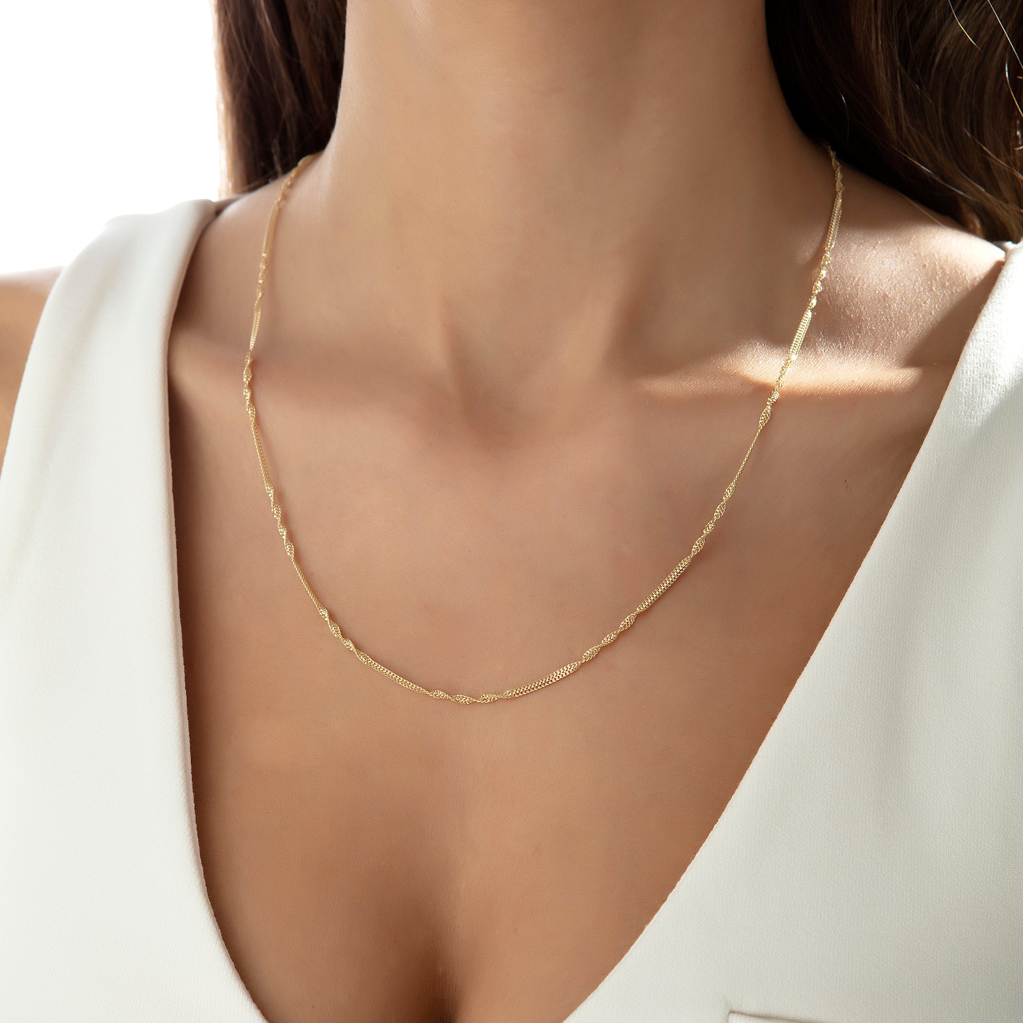 14 Ayar Altın İtalyan Tasarım Burgu Halat Zincir Kolye 50 cm